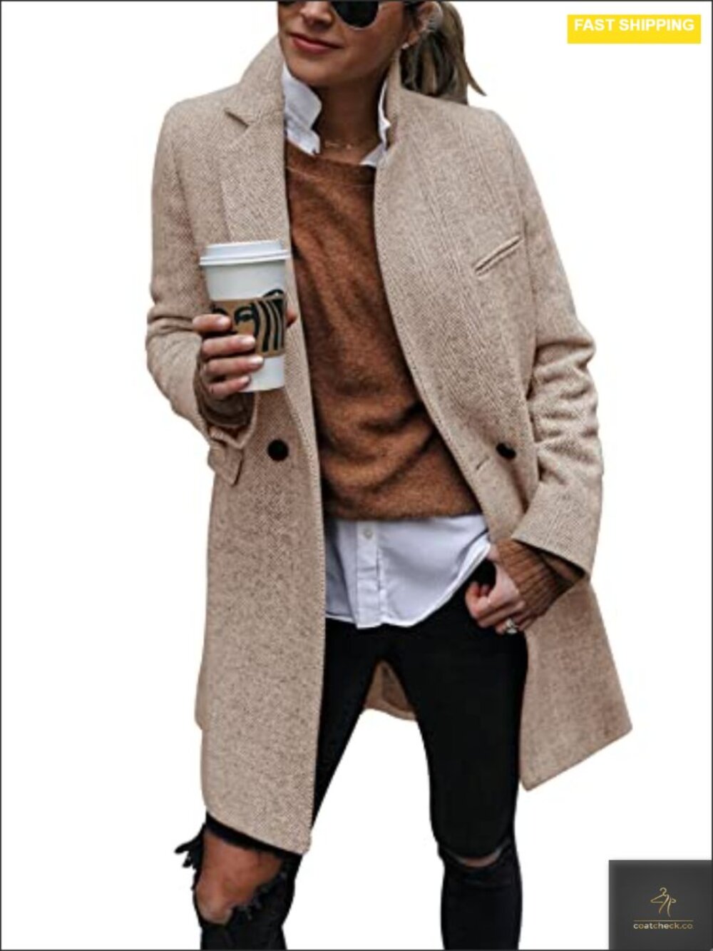 Women's Double Breasted Trench Coat Peacoat Long Wool Blend Overcoat